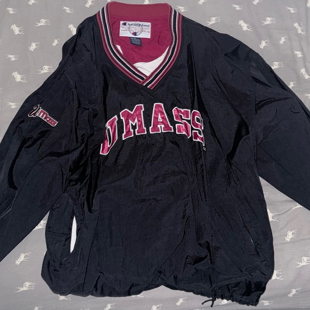 Vintage UMASS Champion Red and Black Pullover Jacket
